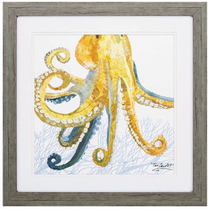 23" X 23" Sea Creature Octopus Brown Square Framed Art