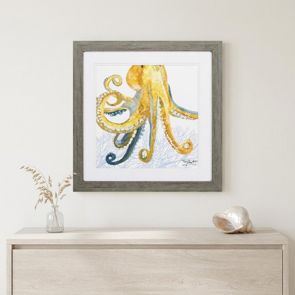 23" X 23" Sea Creature Octopus Brown Square Framed Art — view 5