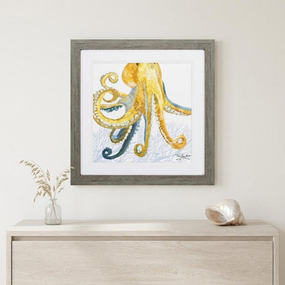 23" X 23" Sea Creature Octopus Brown Square Framed Art