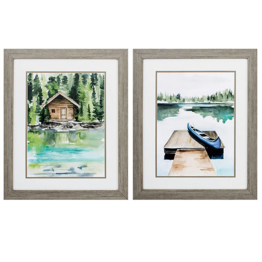 19" X 23" Woodtoned Frame Lake Views (Set Of 2)