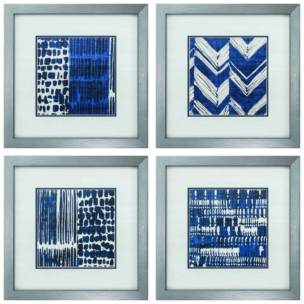 21" X 21" Silver Frame Indigo Batik Set Of 4 — view 1