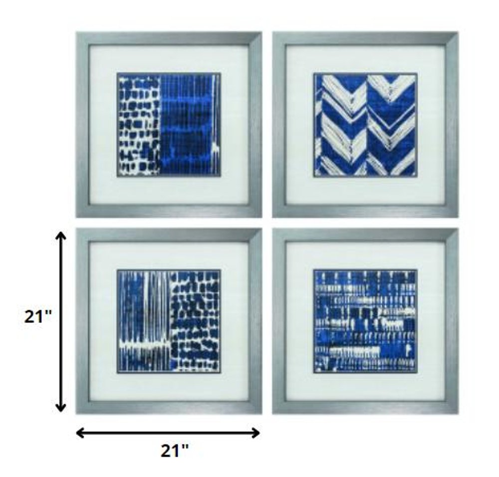21" X 21" Silver Frame Indigo Batik Set Of 4 — view 2