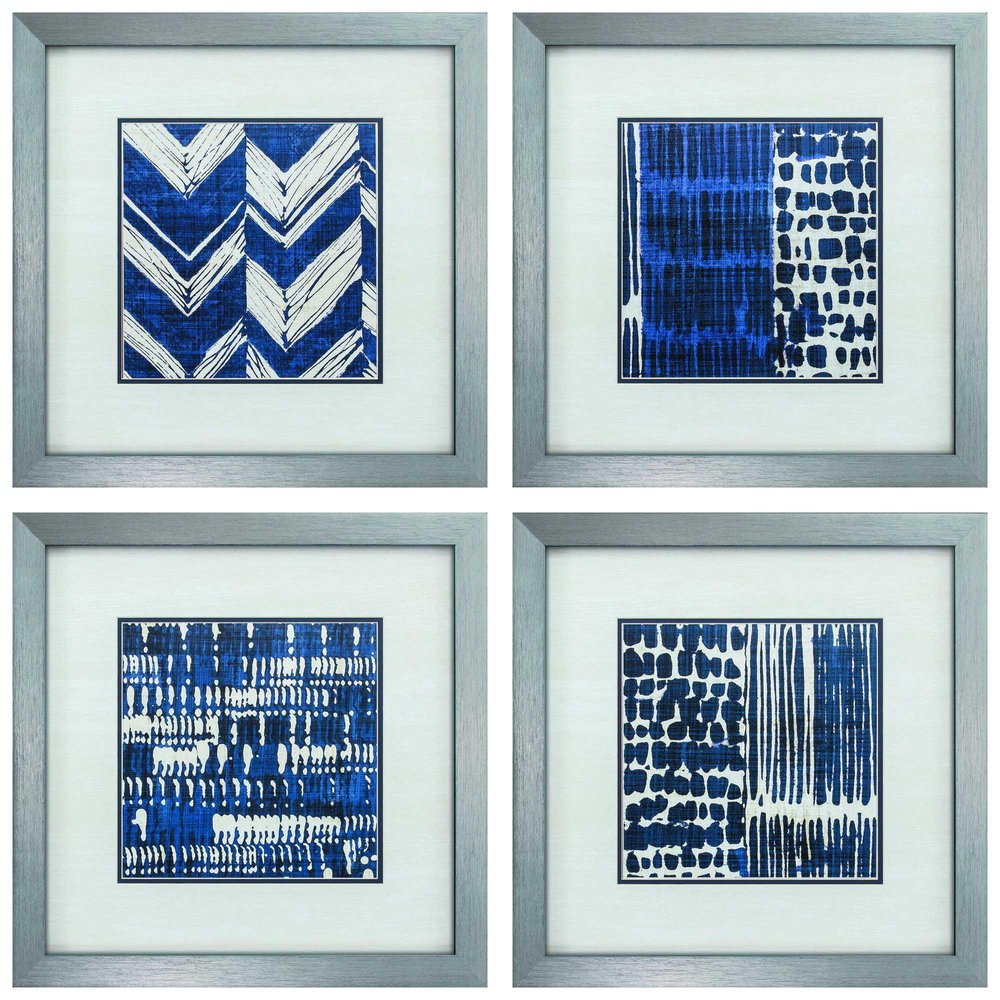 21" X 21" Silver Frame Indigo Batik Set Of 4 — view 3