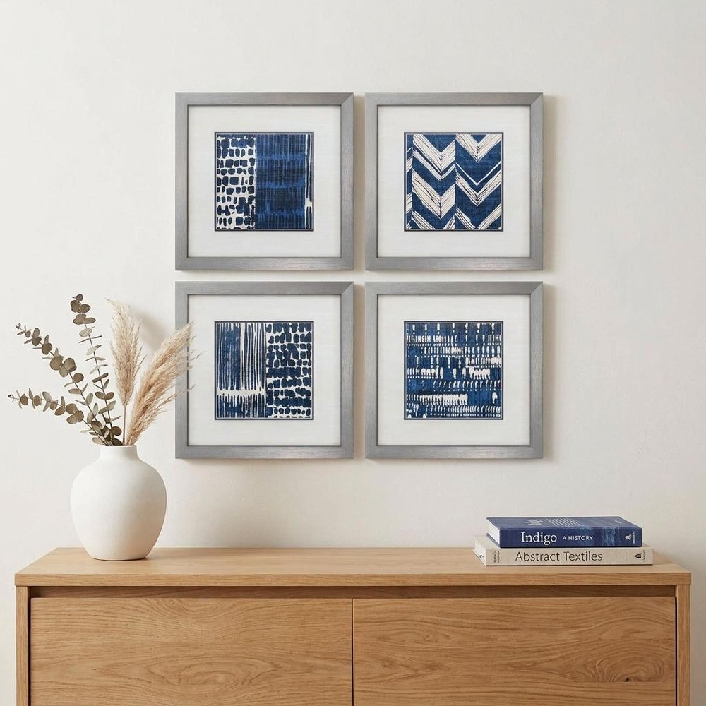 21" X 21" Silver Frame Indigo Batik Set Of 4 — view 6