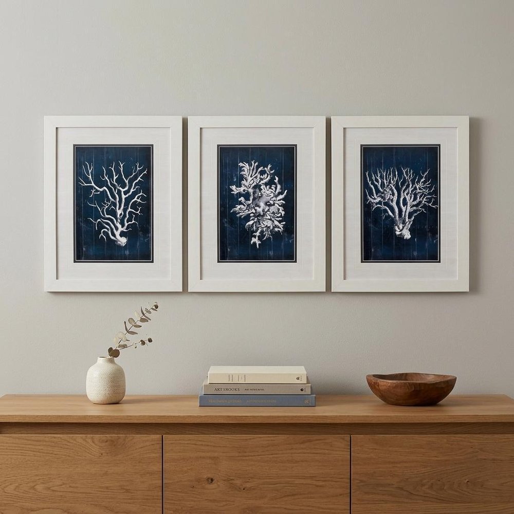21" X 27" White Frame Wood Coral Blue (Set Of 3) — view 4