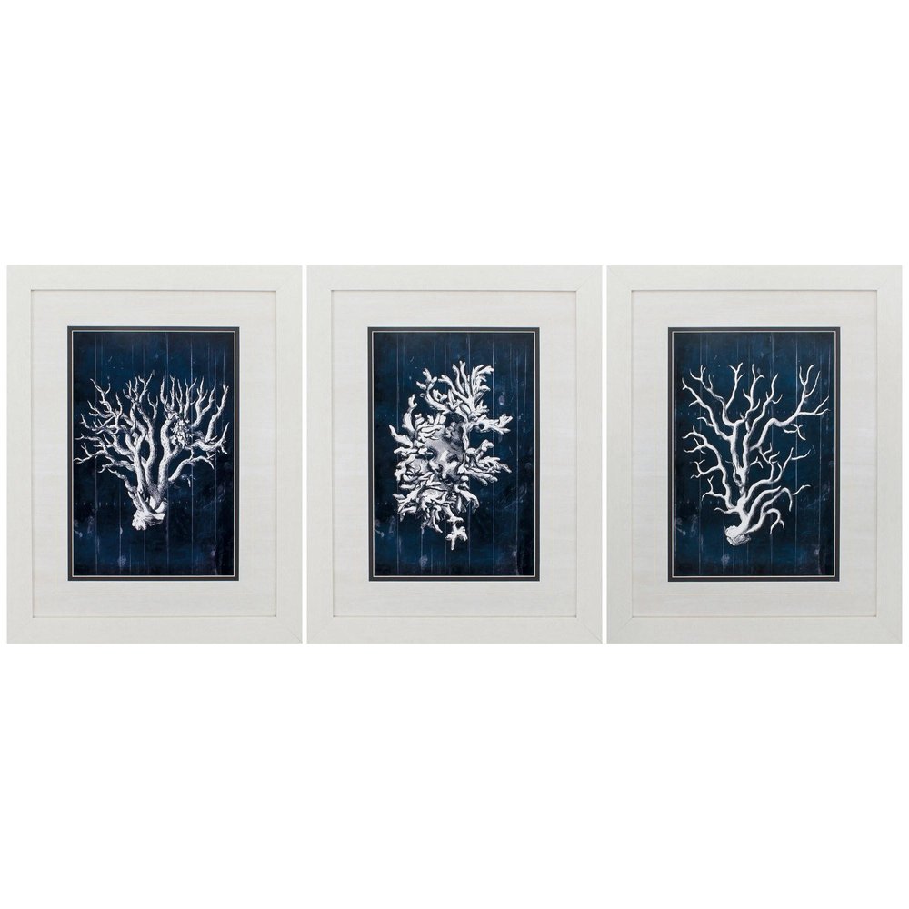 21" X 27" White Frame Wood Coral Blue (Set Of 3) — view 3