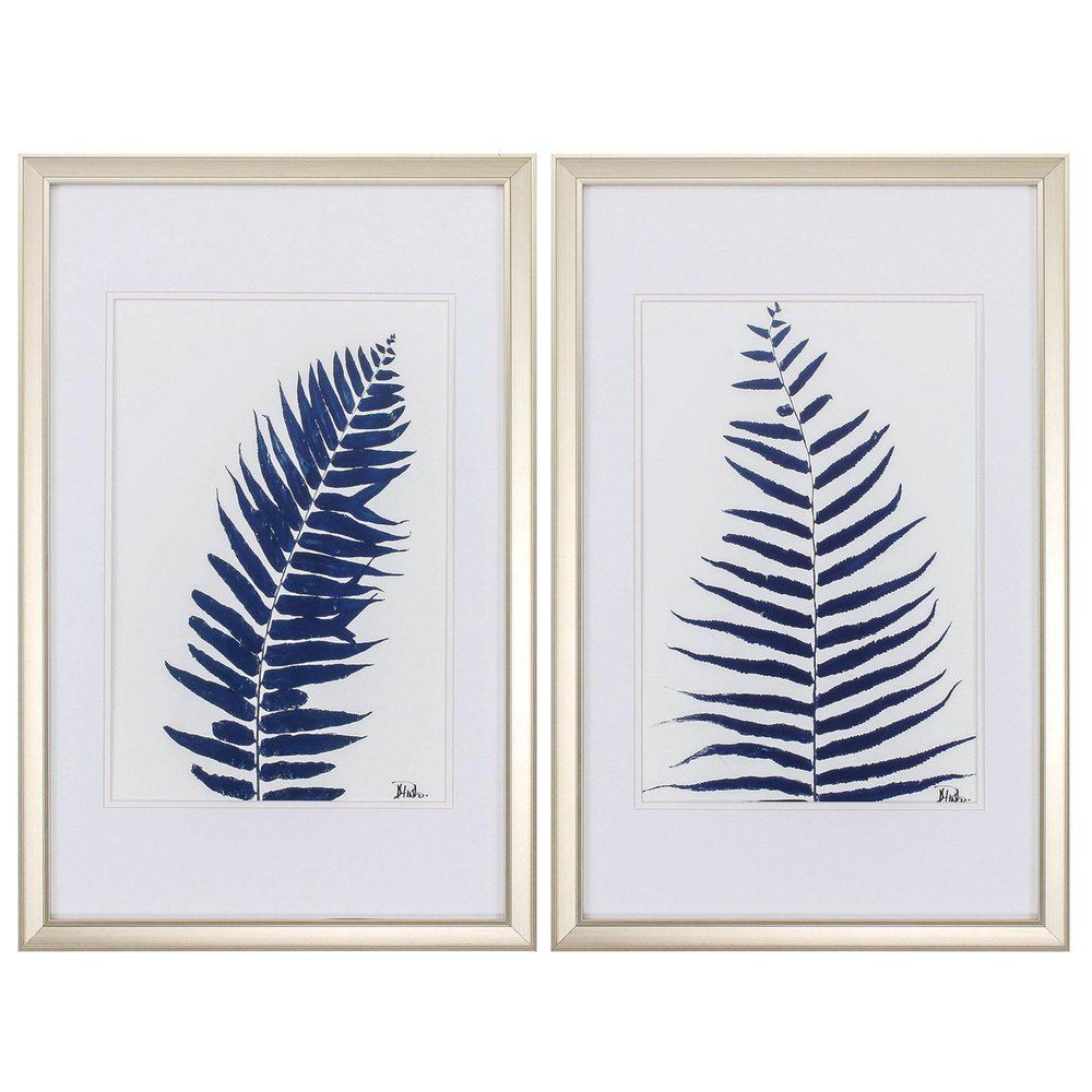 Set of Two Indigo Leaves Champagne Gold Framed Art — view 1