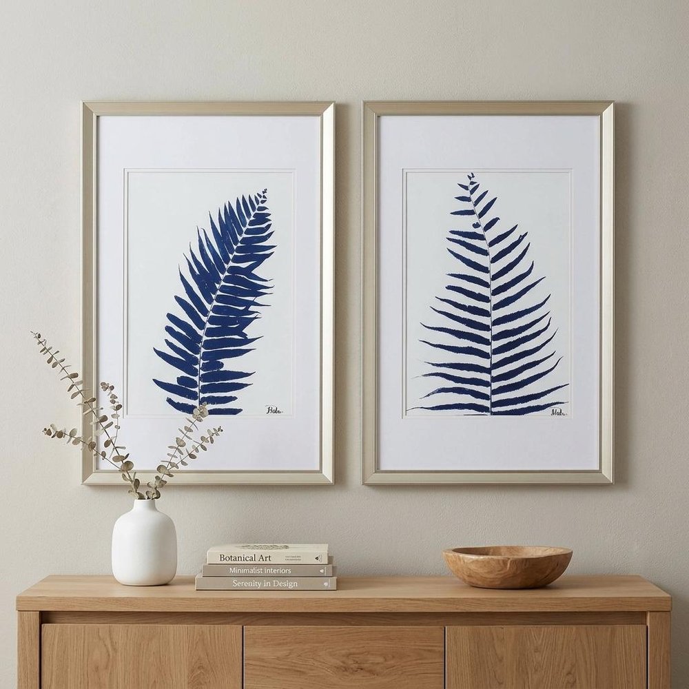 Set of Two Indigo Leaves Champagne Gold Framed Art — view 4