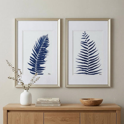 Set of Two Indigo Leaves Champagne Gold Framed Art