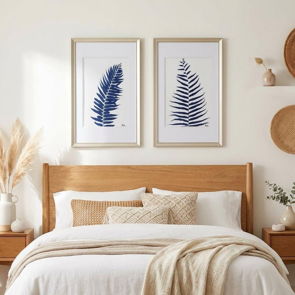 Set of Two Indigo Leaves Champagne Gold Framed Art — view 5