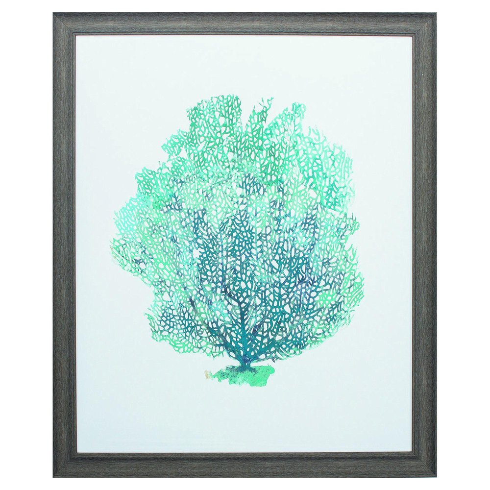 27" X 33" Distressed Wood Toned Frame Aqua Coral On White I — view 1