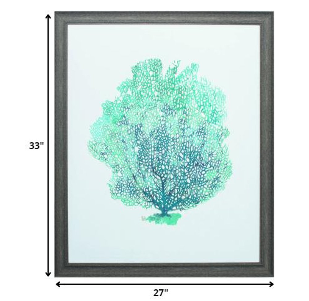 27" X 33" Distressed Wood Toned Frame Aqua Coral On White I — view 2
