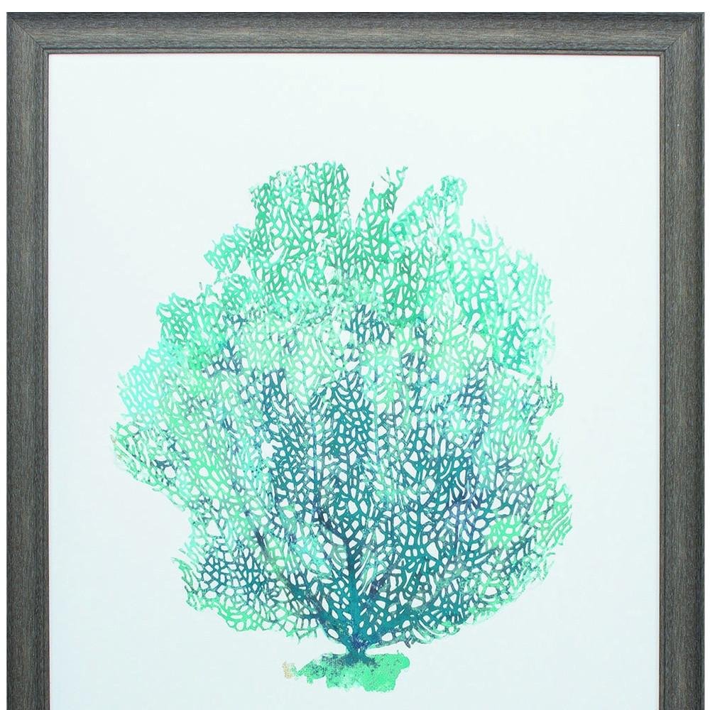 27" X 33" Distressed Wood Toned Frame Aqua Coral On White I — view 4