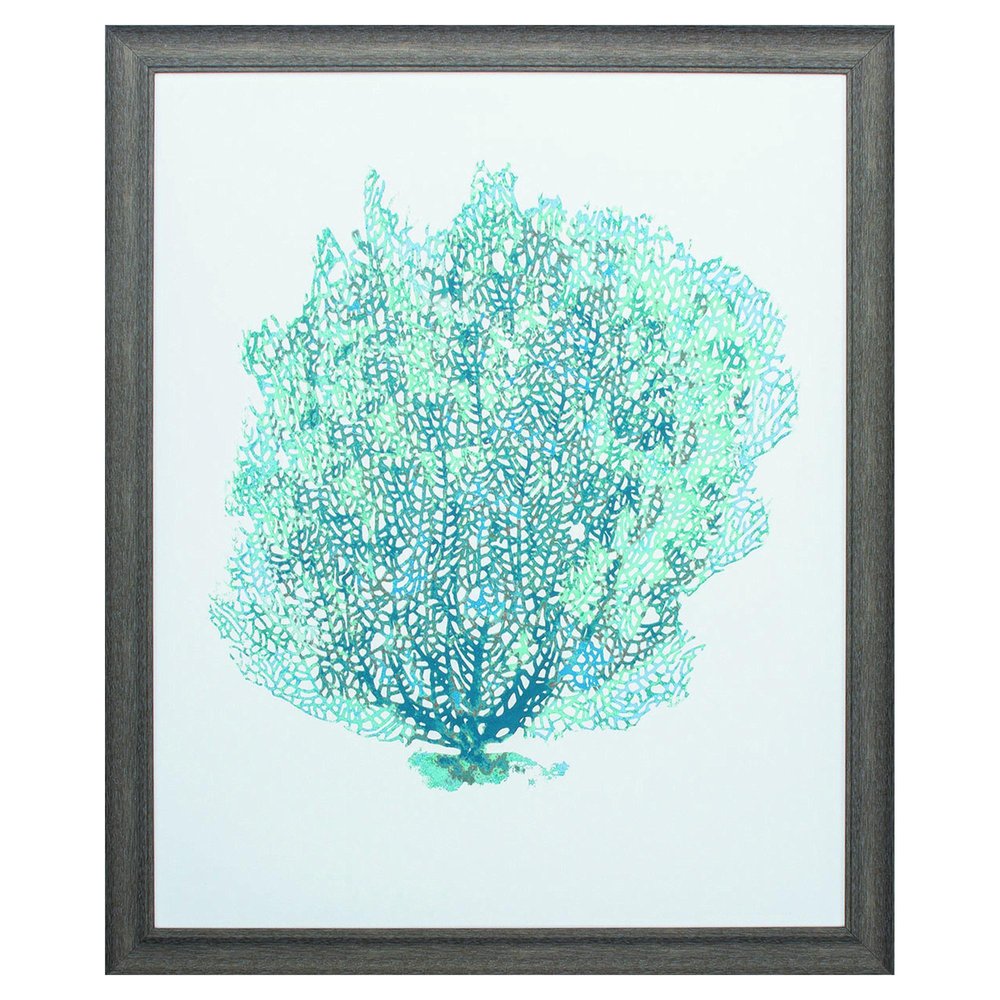 27" X 33" Distressed Wood Toned Frame Aqua Coral On White Ii — view 1