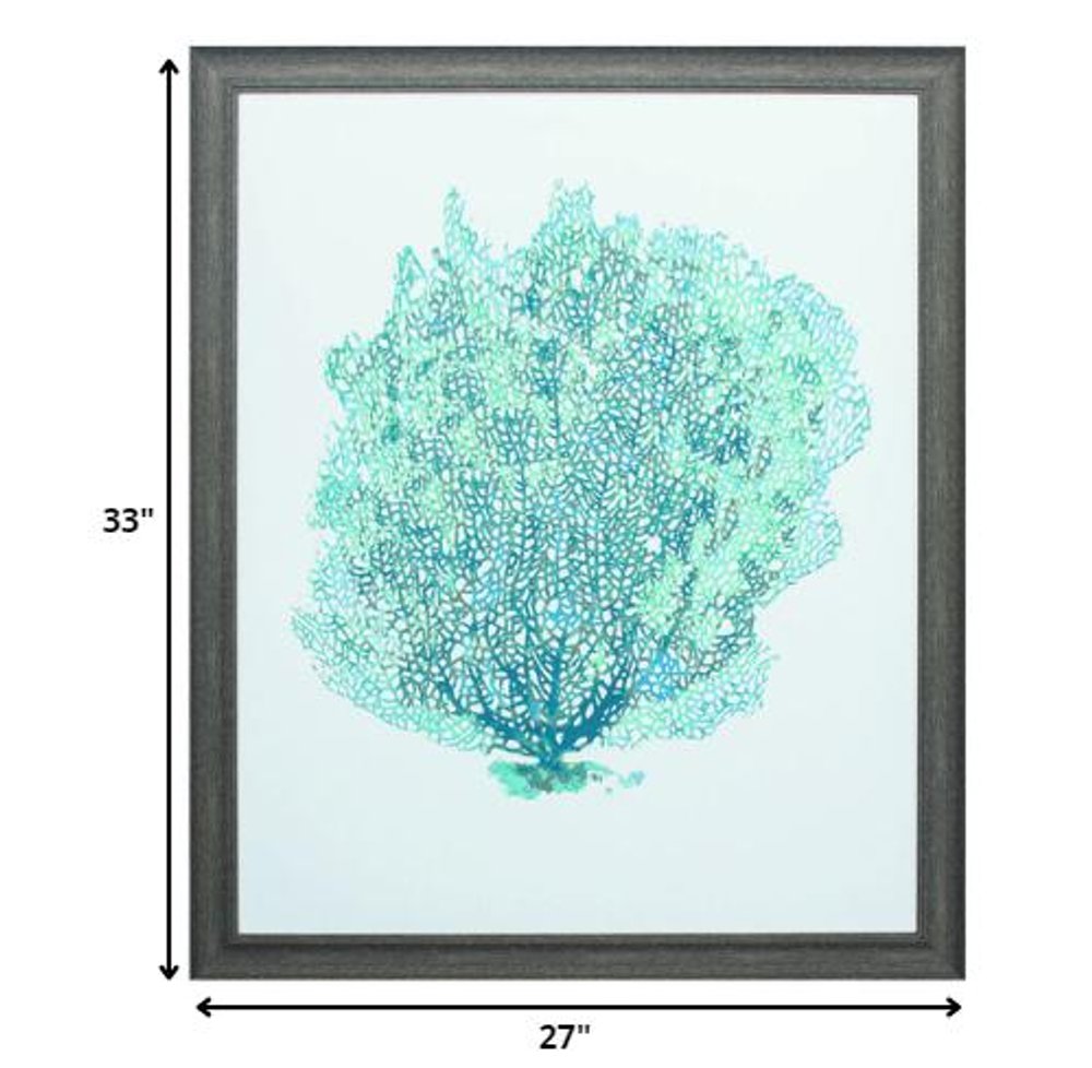 27" X 33" Distressed Wood Toned Frame Aqua Coral On White Ii — view 8