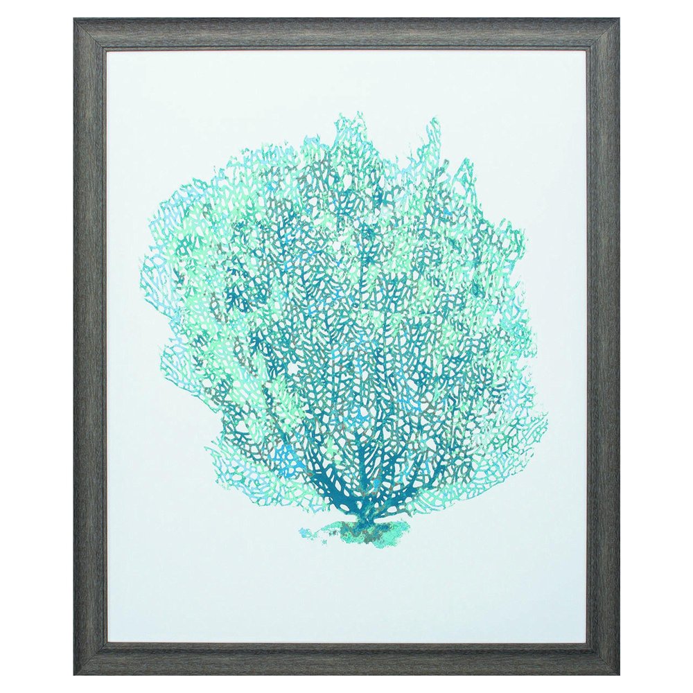 27" X 33" Distressed Wood Toned Frame Aqua Coral On White Ii — view 4