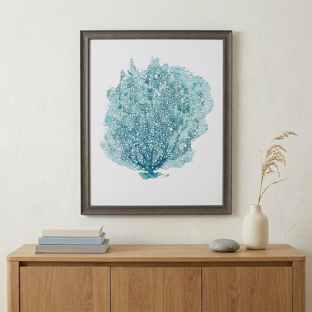 27" X 33" Distressed Wood Toned Frame Aqua Coral On White Ii — view 12