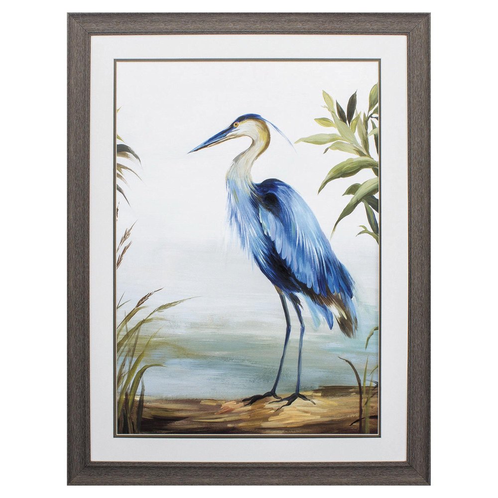 Blue Heron 36" X 27" Brown Bird Framed Art — view 1