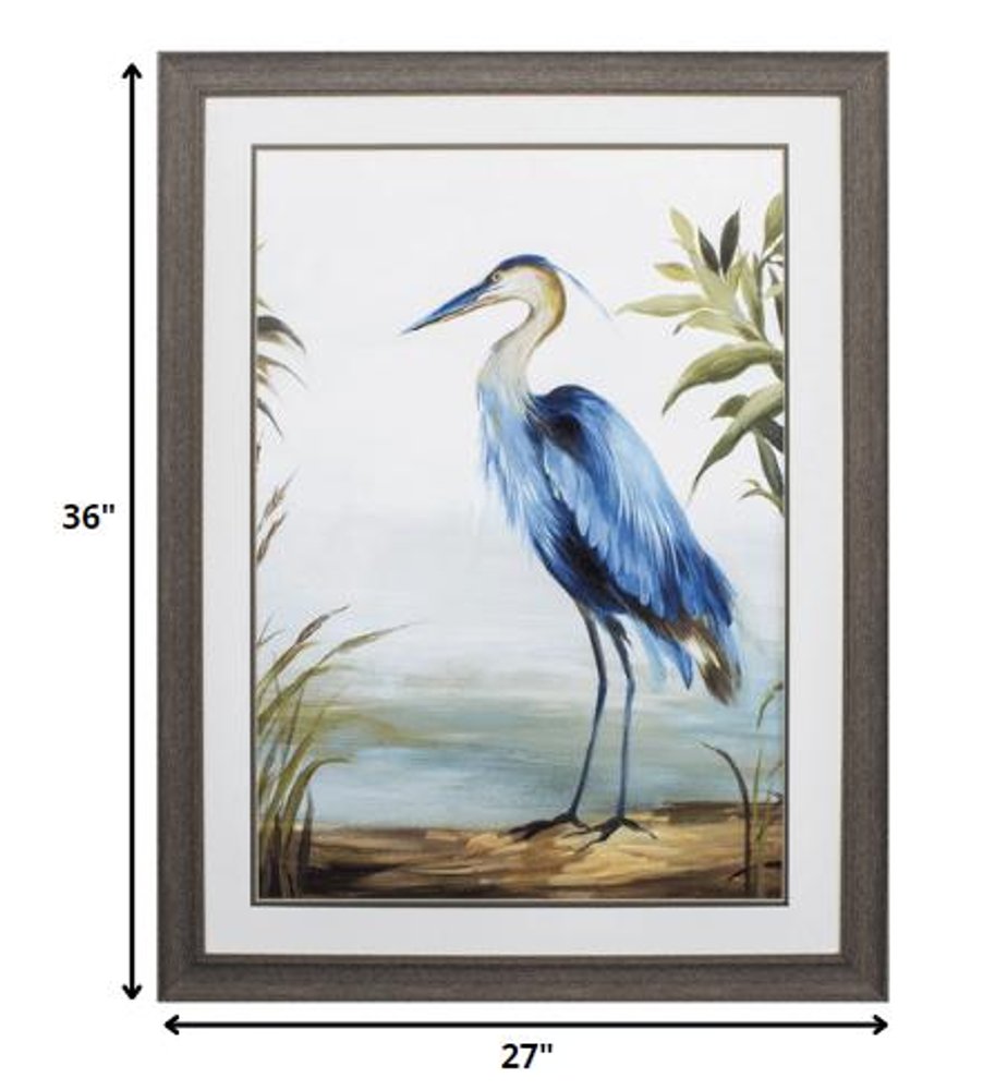 Blue Heron 36" X 27" Brown Bird Framed Art — view 2