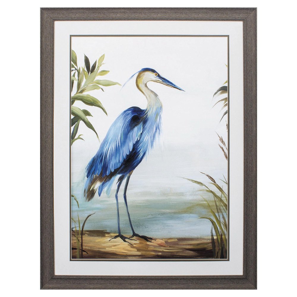 Blue Heron 36" X 27" Brown Bird Framed Art — view 3