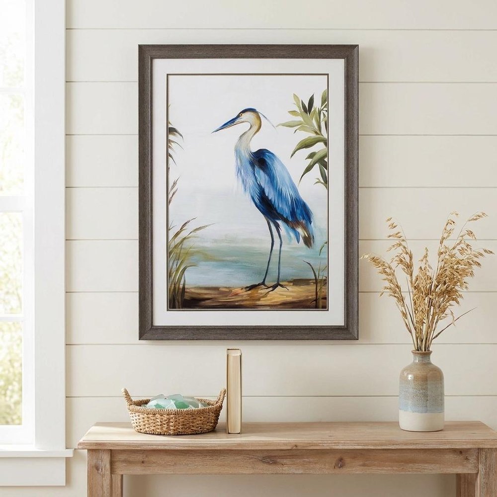 Blue Heron 36" X 27" Brown Bird Framed Art — view 6