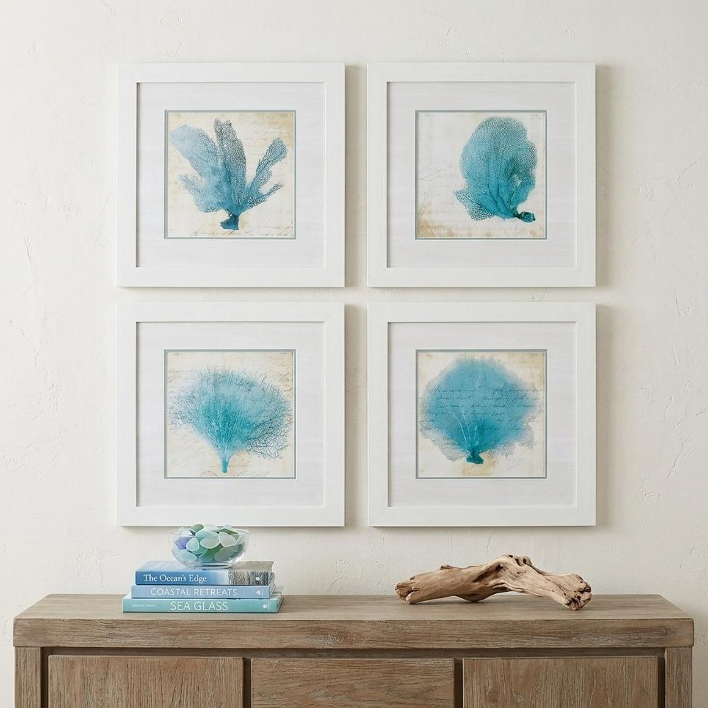 Set of Four 21" Blue Coral White Frame Wall Decor — view 4