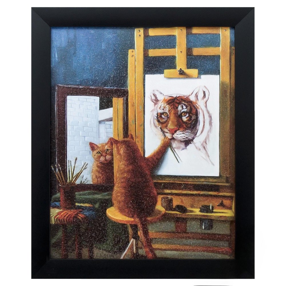 9" X 11" Painting Cat Black Acrylic Framed Art — view 2