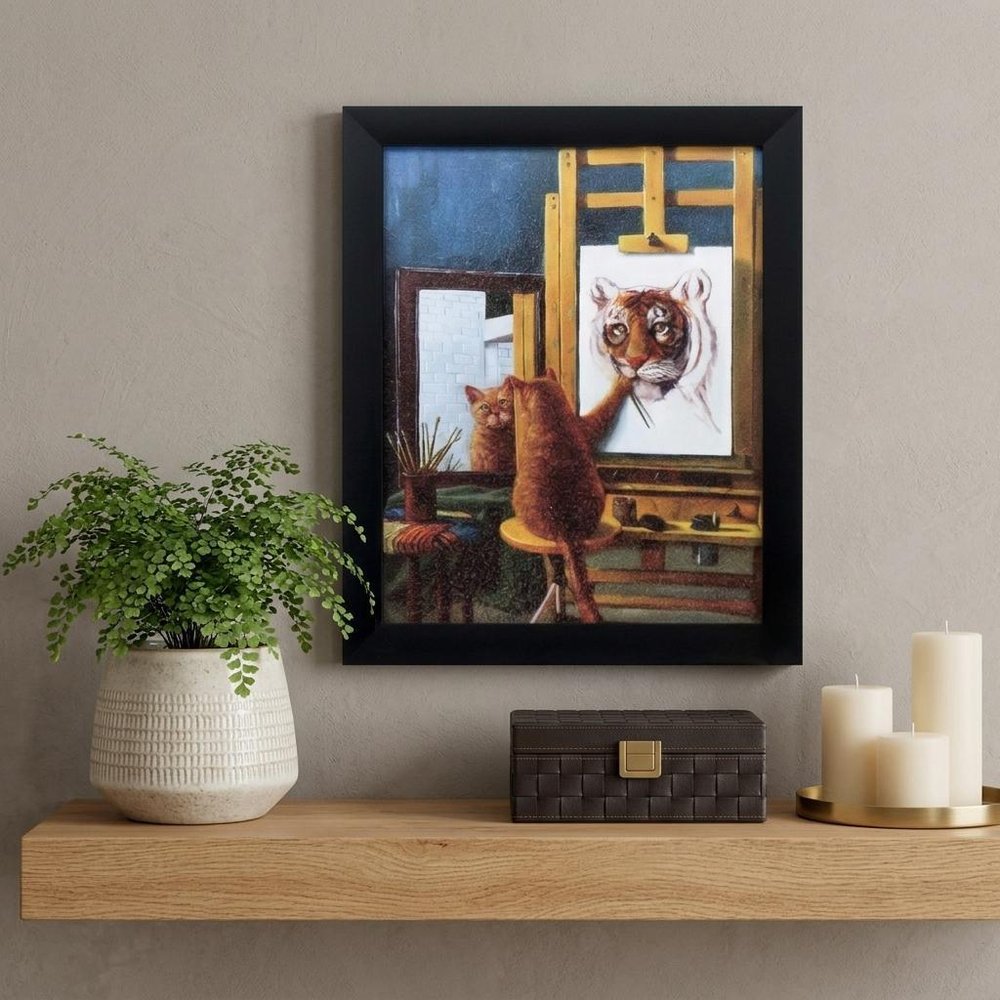 9" X 11" Painting Cat Black Acrylic Framed Art — view 6