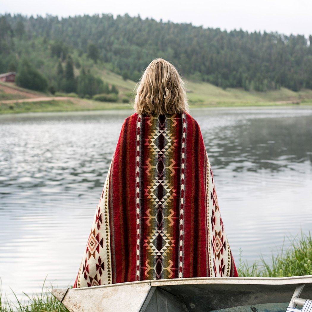 93" X 82" Red Woven Mod Acrylic Throw Blanket