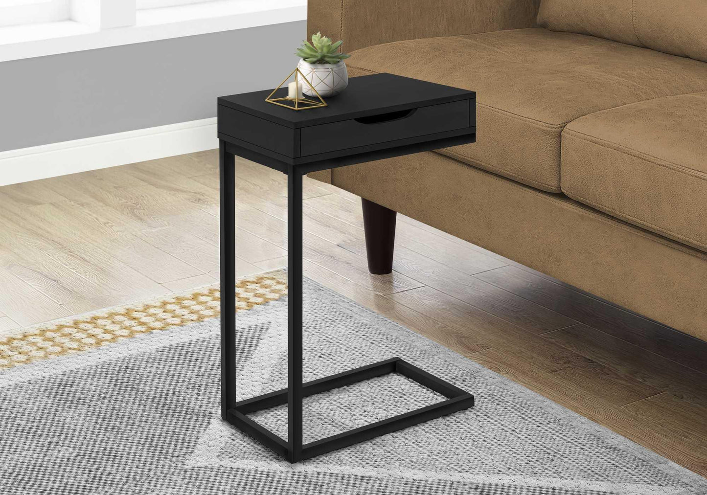 16" X 10.25" X 24.5" Black Metal With A Drawer Accent Table - FurniFindUSA