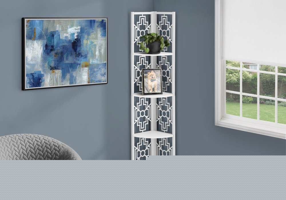 62" White Metal Corner Bookcase HomeRoots