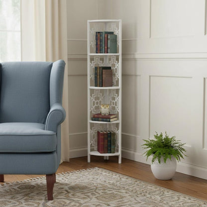 62" White Metal Corner Bookcase HomeRoots