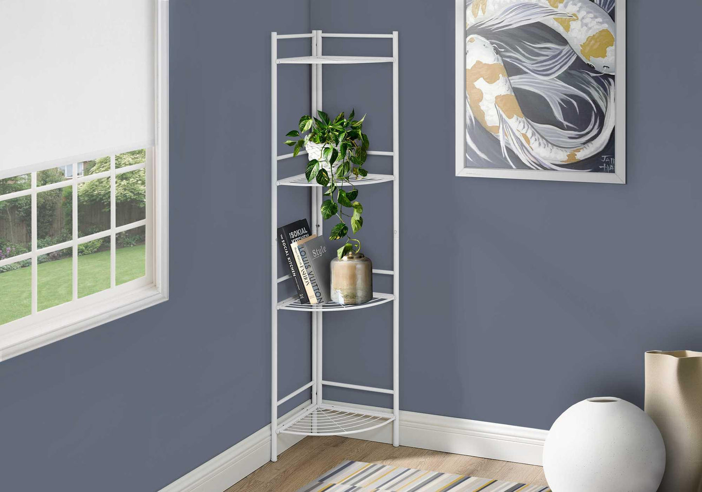 58" White Metal Corner Bookcase - FurniFindUSA