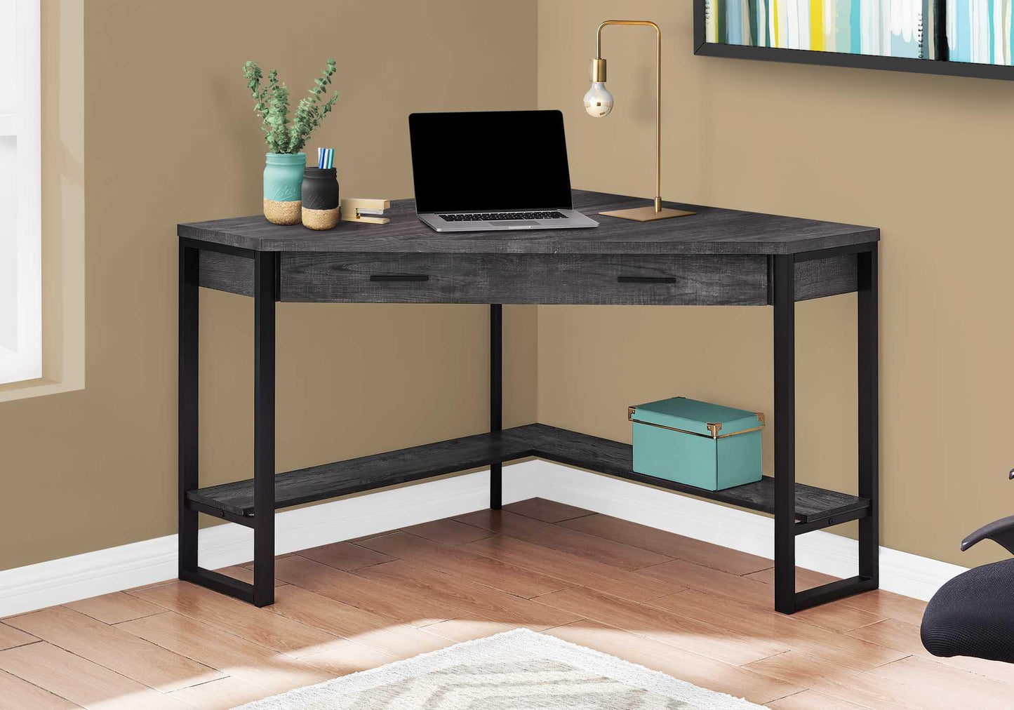 42" Black Corner Computer Desk - FurniFindUSA