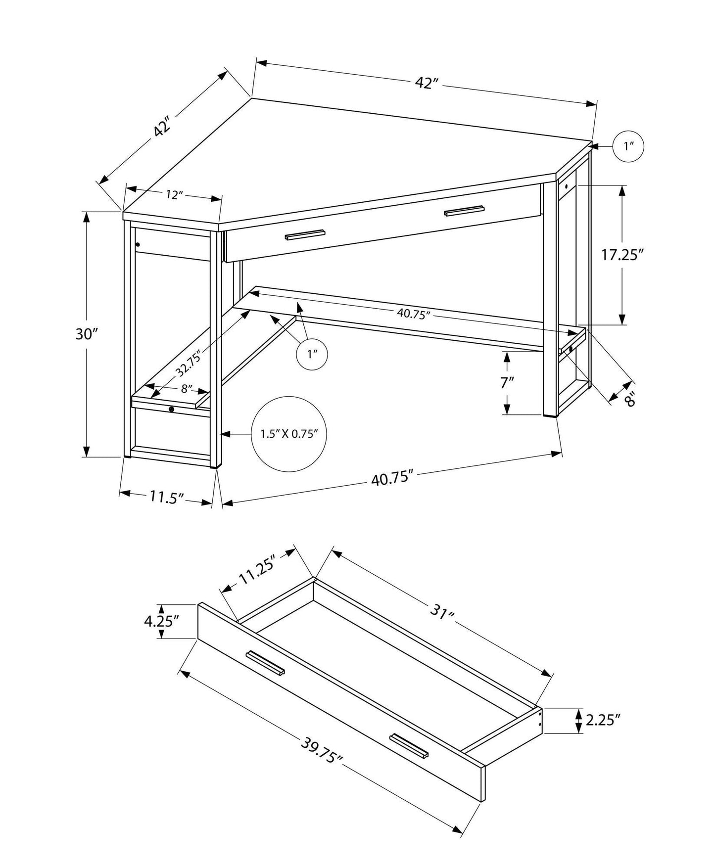 42" Black Corner Computer Desk - FurniFindUSA