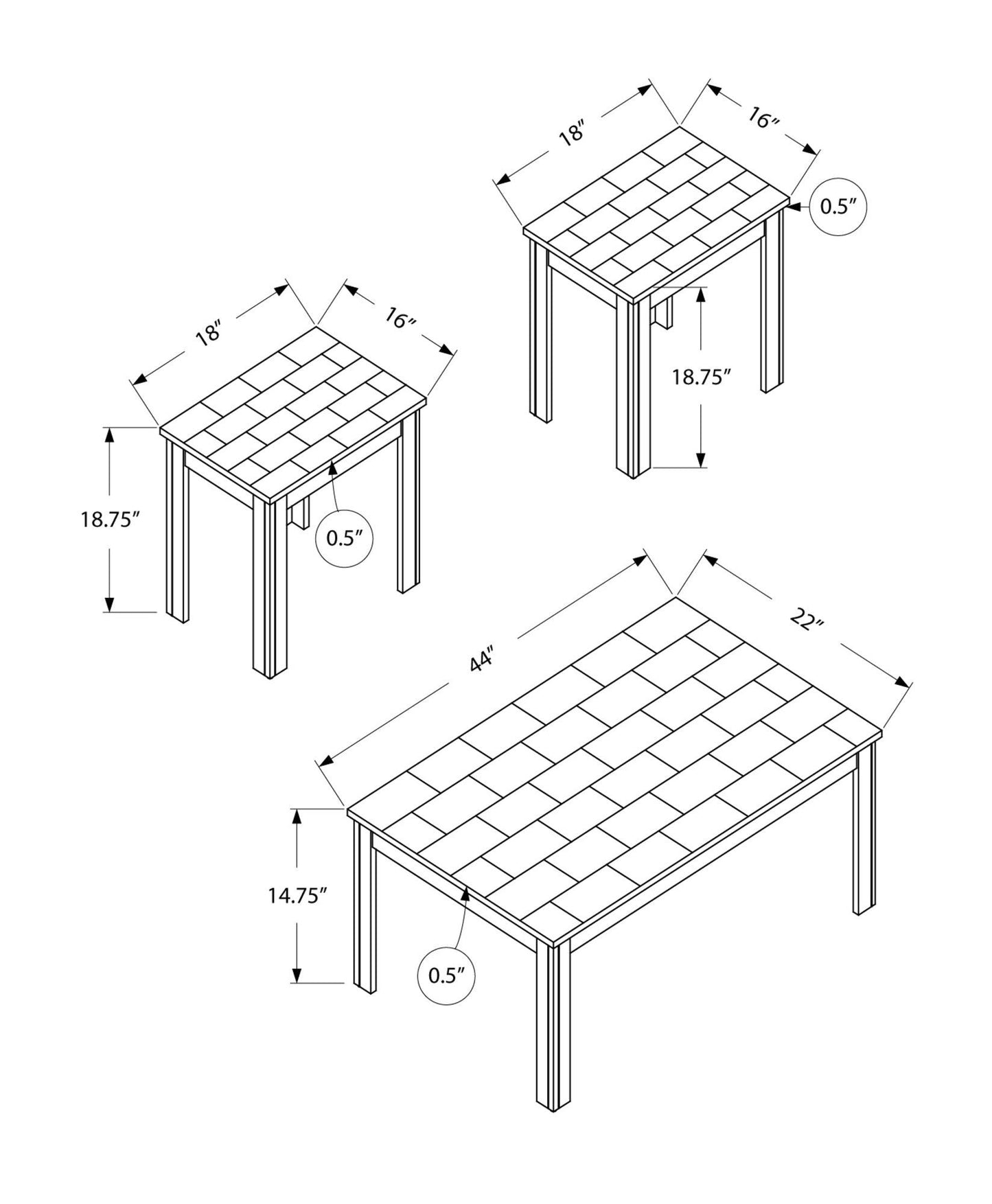 Black Grey Marble-Look Top Table Set - 3Pcs Set - FurniFindUSA