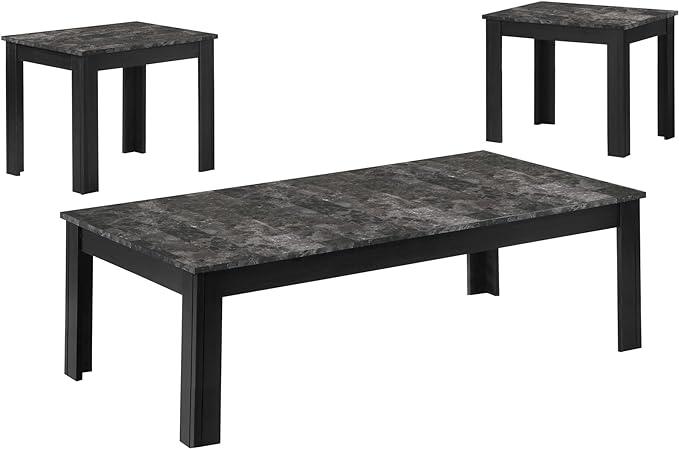 Black Grey Marble-Look Top Table Set - 3Pcs Set - FurniFindUSA