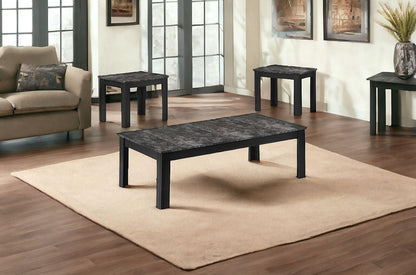 Black Grey Marble-Look Top Table Set - 3Pcs Set - FurniFindUSA