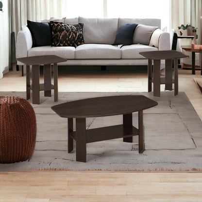 Set of Three 36" Brown Coffee Table With Shelf - FurniFindUSA