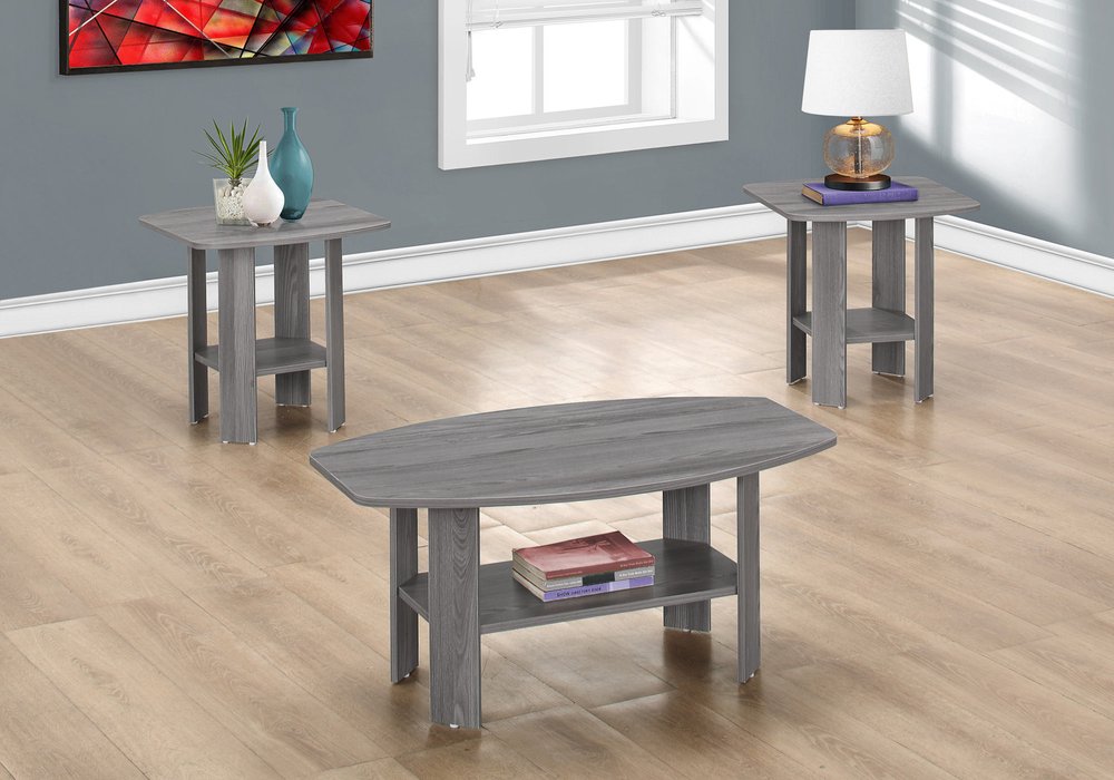 Set of Three 36" Gray Coffee Table With Shelf HomeRoots