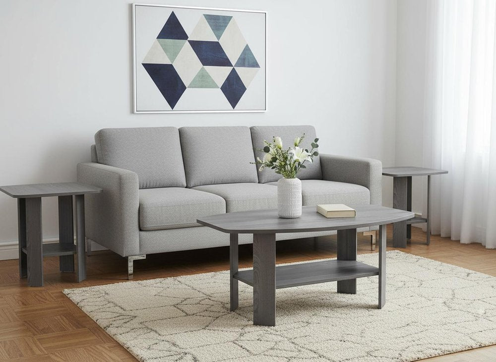Set of Three 36" Gray Coffee Table With Shelf HomeRoots