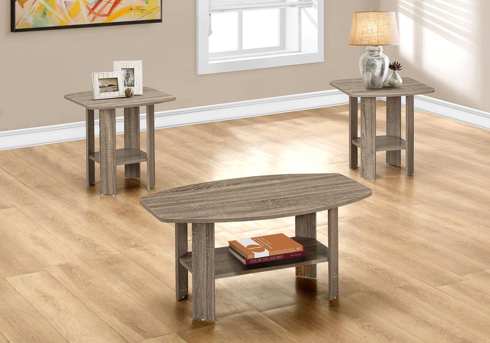 Set of Three 36" Taupe Coffee Table With Shelf HomeRoots