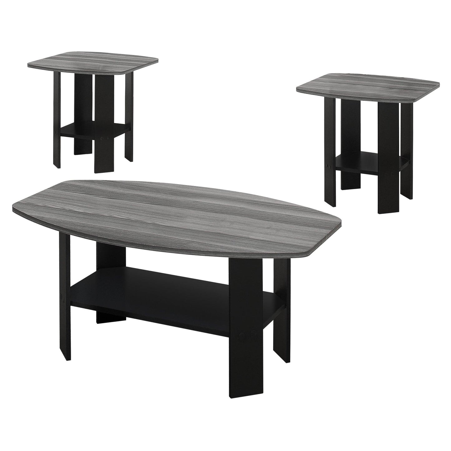 Set of Three 36" Gray And Black Coffee Table With Shelf - FurniFindUSA