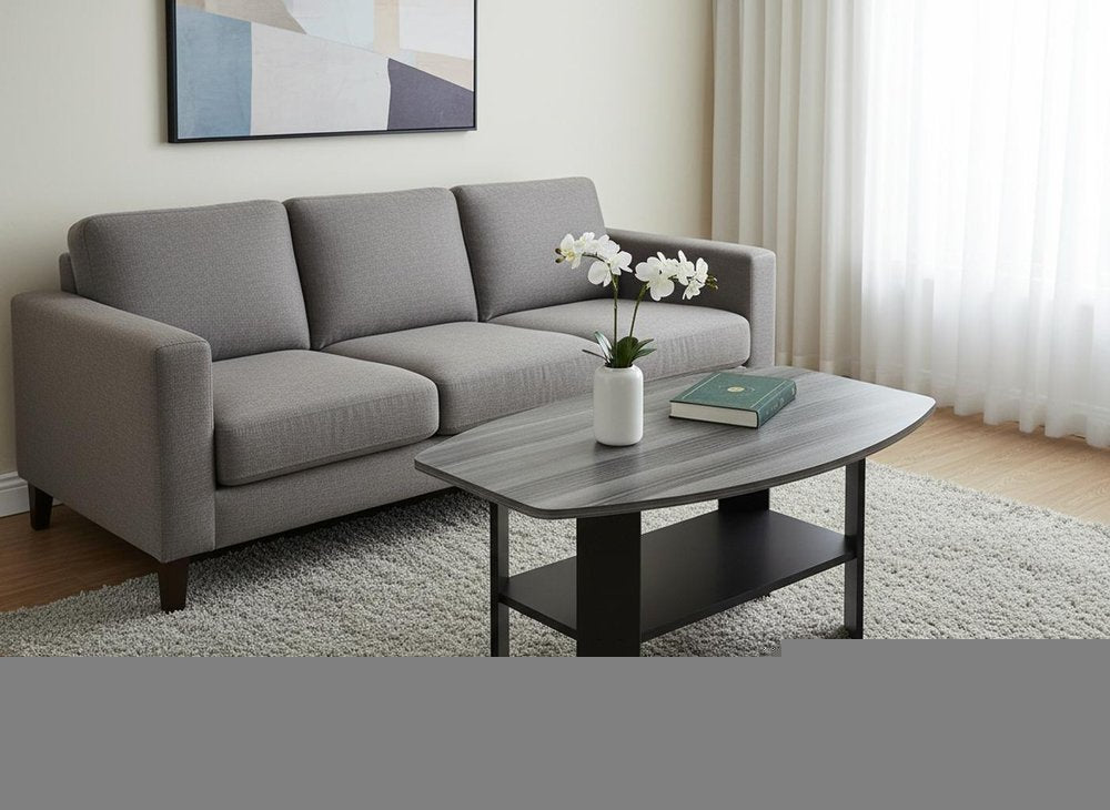 Set of Three 36" Gray And Black Wood Coffee Table With Shelf HomeRoots