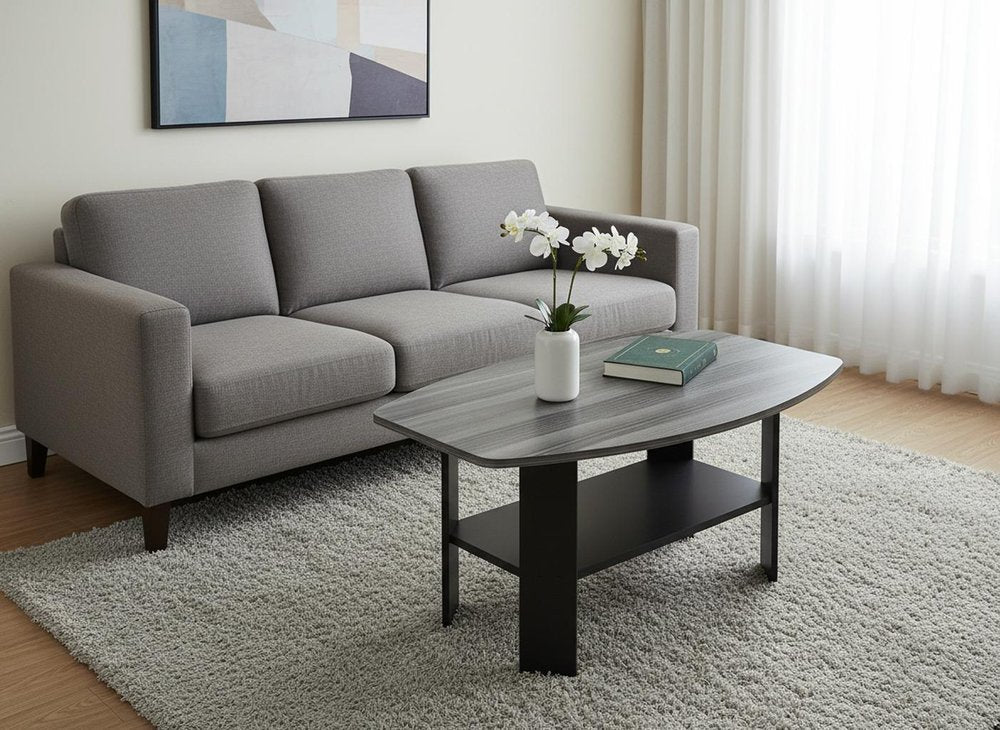 Set of Three 36" Gray And Black Wood Coffee Table With Shelf HomeRoots