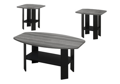 Set of Three 36" Gray And Black Wood Coffee Table With Shelf HomeRoots