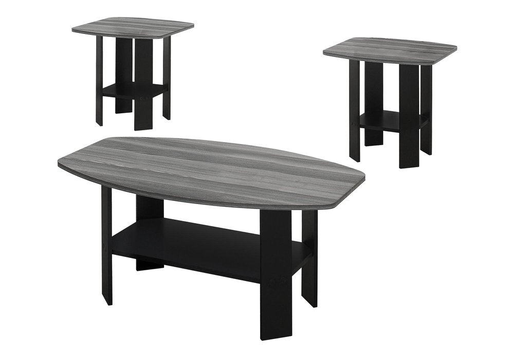 Set of Three 36" Gray And Black Wood Coffee Table With Shelf HomeRoots
