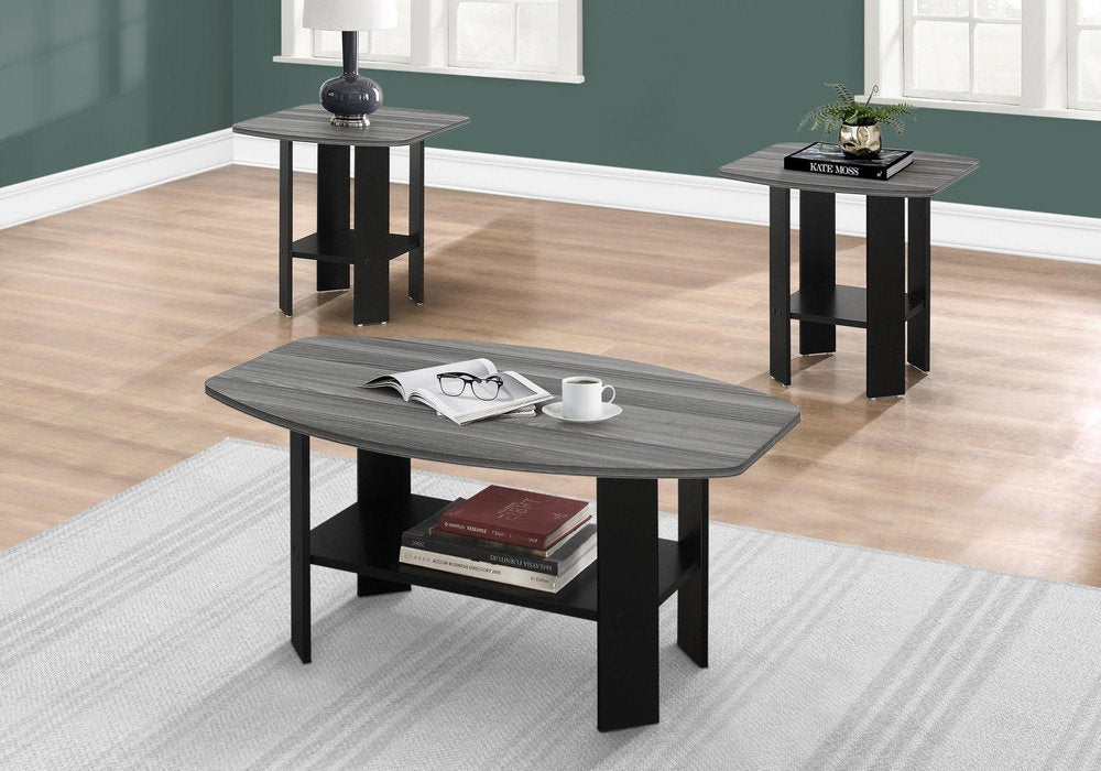 Set of Three 36" Gray And Black Wood Coffee Table With Shelf HomeRoots