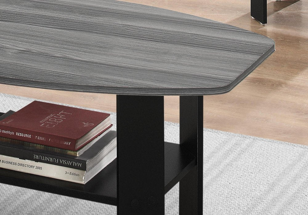 Set of Three 36" Gray And Black Wood Coffee Table With Shelf HomeRoots