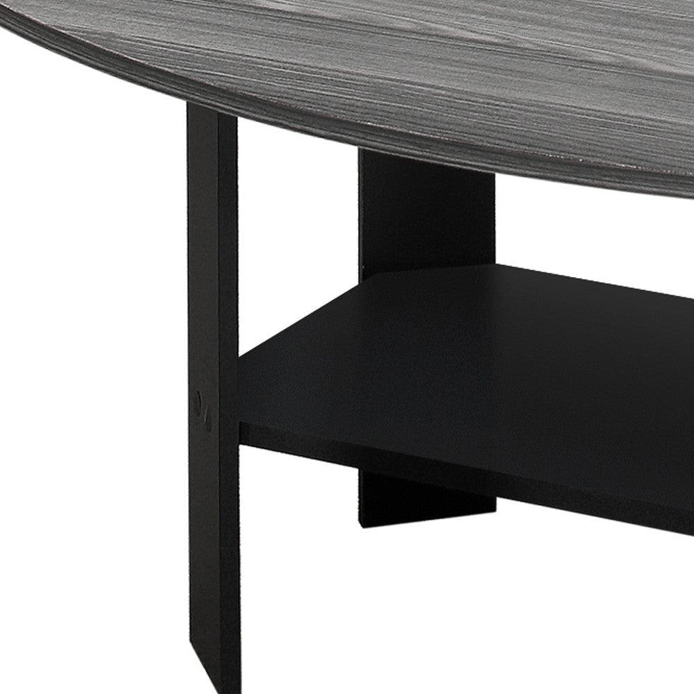 Set of Three 36" Gray And Black Coffee Table With Shelf - FurniFindUSA